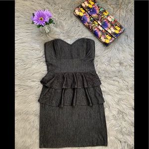 Strapless Tube Peplum Style Denim Dress Small